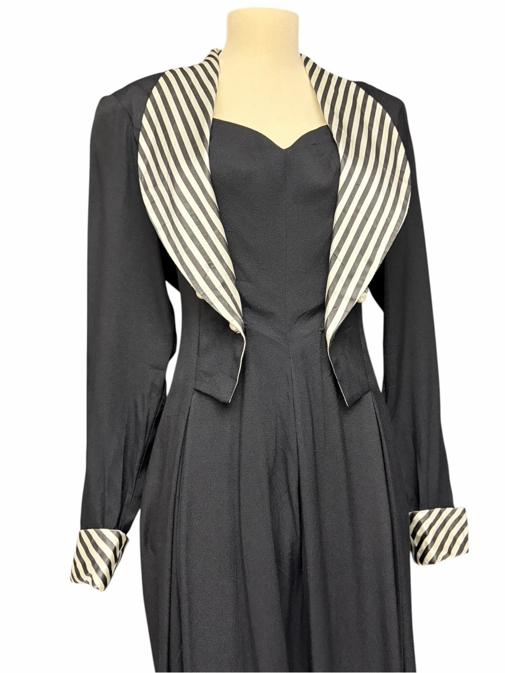 Vintage Wide Leg Tuxedo Jumpsuit Size 8 1980s Jeffrey & Dara Striped Collar Goth